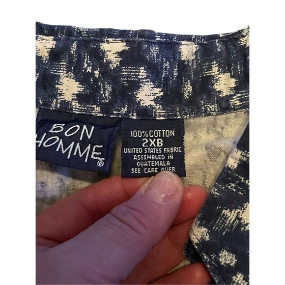 Bon Homme Mens Blue White Collared Short Sleeve Button-Down Shirt Size 2XB - Picture 7 of 13